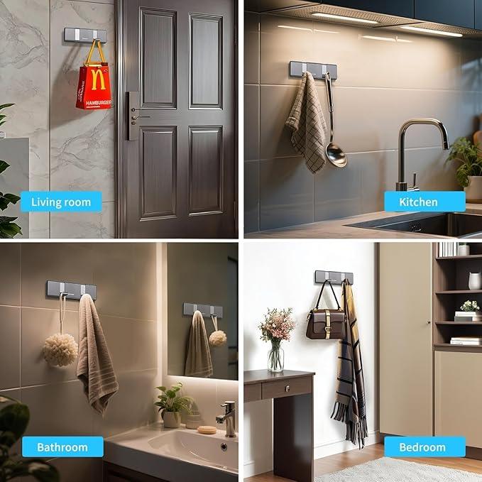 Wall Mount Folding Coat Hooks, Stainless Steel Hook Rack with 2 Foldable Space Saving Hooks Hanger for Entryway Bathroom Living room Bedroom - ModernBath