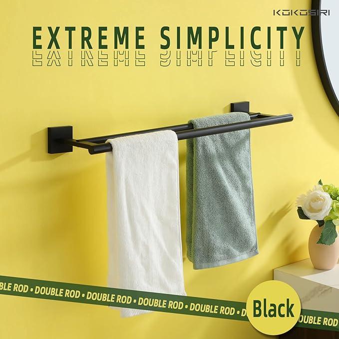 KOKOSIRI Towel Rails Bathroom Double Towel Bars Matte Black 20 Inch Towel Holder for Bath Cabinet Kitchen Wall Mount Stainless Steel B5005BK-L20 - ModernBath