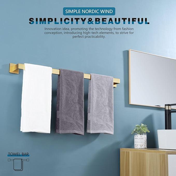 KOKOSIRI 32 Inch Gold Bath Towel Bar Bathroom Towel Rack Towel Holder Shower Hand Towel Hanger,Total Length 33.3 Inch, Brushed Gold, B4003BG-L32 - ModernBath