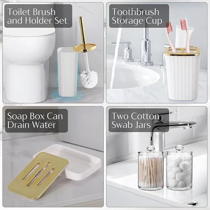 WSBArt 17PCS Bathroom Accessory Set Bathroom Set Gold Bathroom Accessories,Toilet Brush, Trash Can, Qtip Holder Dispenser& 3PCS Soap Dispenser - ModernBath