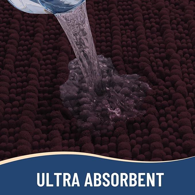 Arotive Luxury Chenille Bathroom Rug Mat, Extra Soft Thick Absorbent Shaggy Bath Rugs, Non-Slip Machine Wash Dry, Plush Bath Mats for Bathroom, Shower and Tub, 30x20, Black Cherry - ModernBath