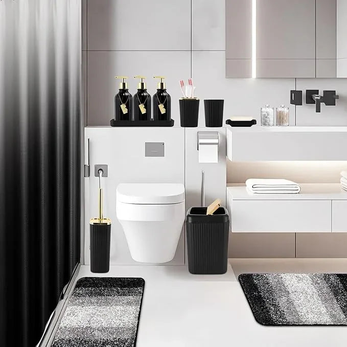 WSBArt 32PCS Bathroom Set Bathroom Sets with Shower Curtain and Rugs Black Bathroom Accessories,Shower Curtain Set,Bathroom Rug Set with Bathroom Trash Can - ModernBath