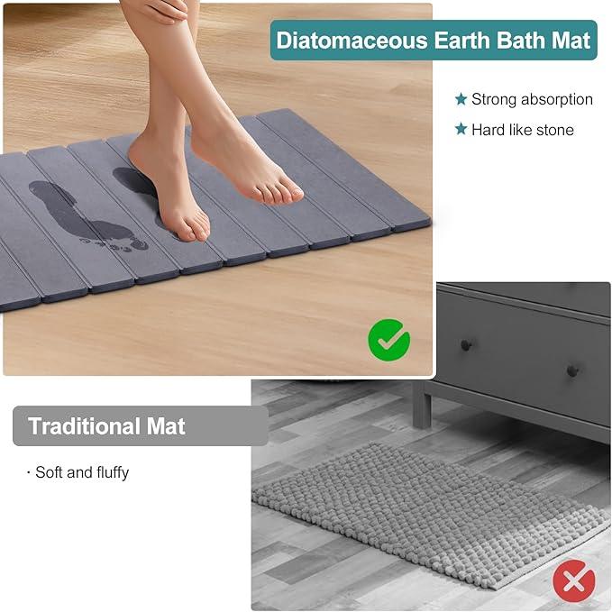 zmnklry Foldable Stone Bath Mat, Quick-Drying Diatomite Bath Mat, Fast-Drying Hard Stone Drying Mat for Bathroom Shower Floor, 23.6 x 15.4 inch (Dark Grey) - ModernBath