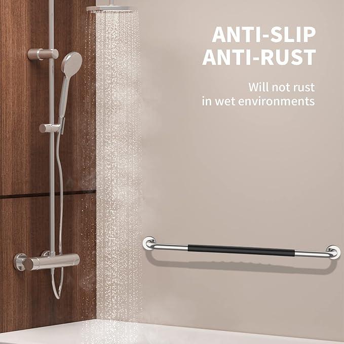 36 Inch Shower Grab Bar w/Anti Slip Rubber Grip, Munzong Stainless Steel Bathroom Grab Bar, Chrome Bathroom Balance Bar,Safety Handrail Support,Handicap Injury Elderly Senior Assist Bath Handle - ModernBath