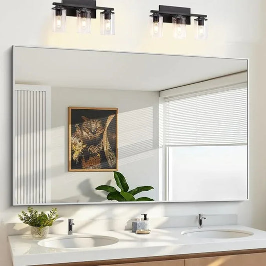 KOCUUY Silver Bathroom Mirror, 60"x36" Large Rectangle Bathroom Mirror for Wall, HD Tempered Glass, Anti-Rust Brushed Silver Frame, Modern Design for Bathroom, Bedroom, Hang Horizontal/Vertical - ModernBath