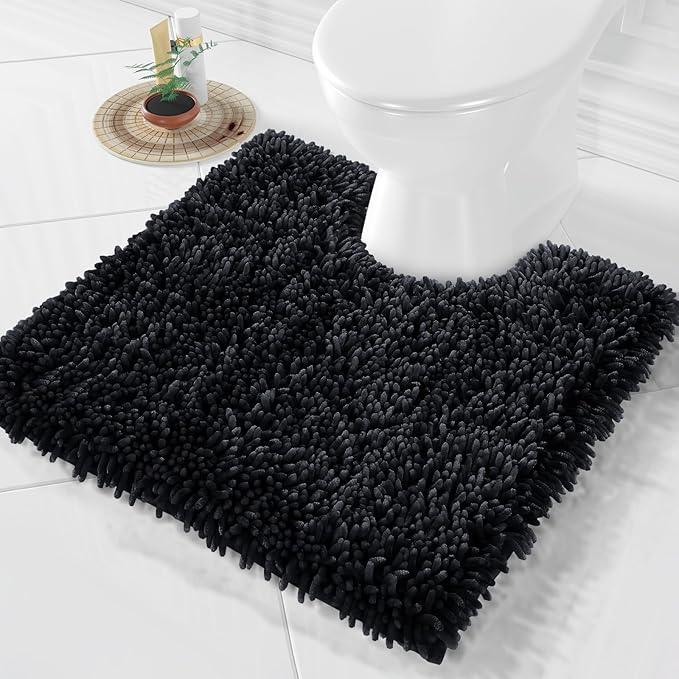 Yimobra Toilet Rugs U Shaped Washable, Extra Thick Soft Absorbent Chenille Contour Bathroom Rugs for Toilet 24x24 Inch, Quick Dry Non Slip Toilet Mat for Bath Floor, Black - ModernBath