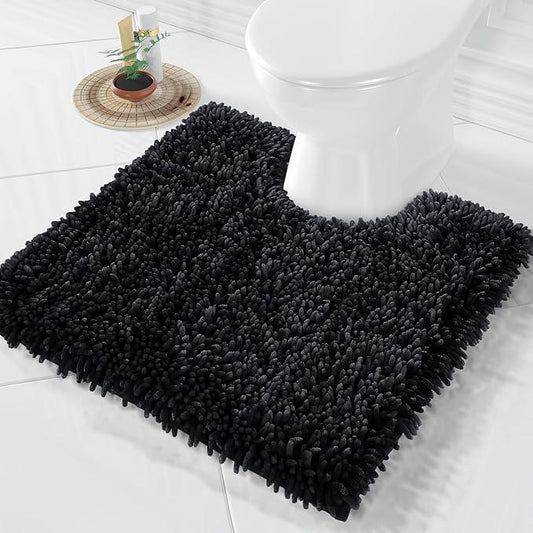 Yimobra Toilet Rugs U Shaped Washable, Extra Thick Soft Absorbent Chenille Contour Bathroom Rugs for Toilet 24x24 Inch, Quick Dry Non Slip Toilet Mat for Bath Floor, Black - ModernBath