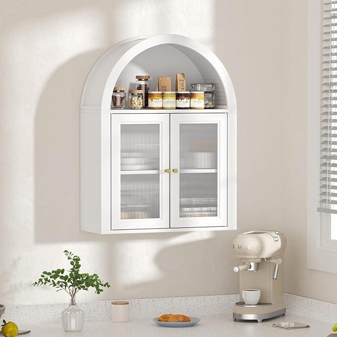 Arched Bathroom Cabinet, Wall Mounted Bathroom Cabinet with Acrylic Doors and Adjustable Shelf, for Kitchen, Living Room, Laundry Room, Restroom, White - ModernBath