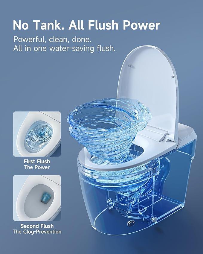HOROW HR-T30 Non-Electric Bidet Toilet, Tankless Toilet with ADA Chair Height, 1.0GPF and Powerful Flush, Skirted One Piece Toilet for Bathroom, 12" Rough in - ModernBath