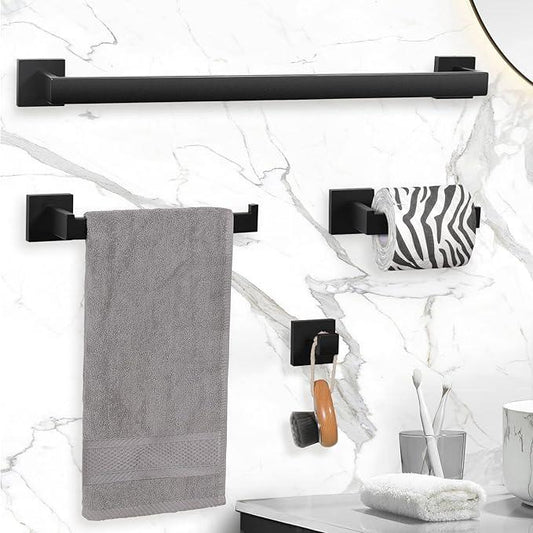 VELIMAX Premium Stainless Steel 4 Pieces Bathroom Hardware Accessories Set Wall Mounted Towel Bar Set, Matte Black, 24-Inch - ModernBath