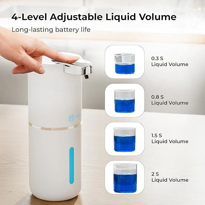 Heione Automatic Touchless Liquid Soap Dispenser, White, 12.8 oz, USB-C Rechargeable, IPX5 Waterproof for Bathroom, Shower & Kitchen (Shampoo/Gel/Dish Soap), Wall Mount or Countertop (White (Liquid)) - ModernBath