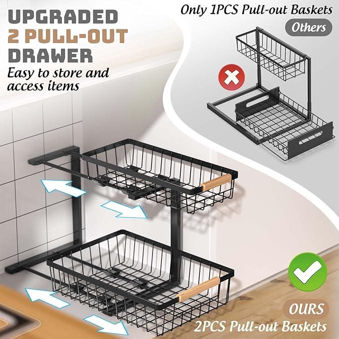 Under Sink Organizer and Storage, 2 Pack Slide Out Under Cabinet Storage Pull Out Sink Shelf Cabinet Storage Shelves, Undersink Organizers for Kitchen Bathroom Cabinet - ModernBath
