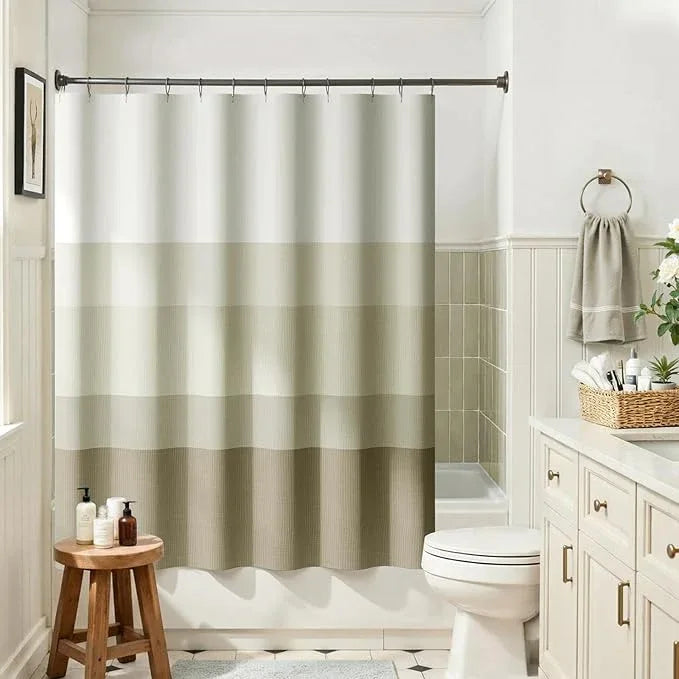 jinchan Ombre Wood Taupe Striped Shower Curtain Waterproof Fabric Bathroom Decor Minimalist Design Modern Neutral Gradual Color Water Resistant with 12 Metal Hooks 70x60 Inches - ModernBath