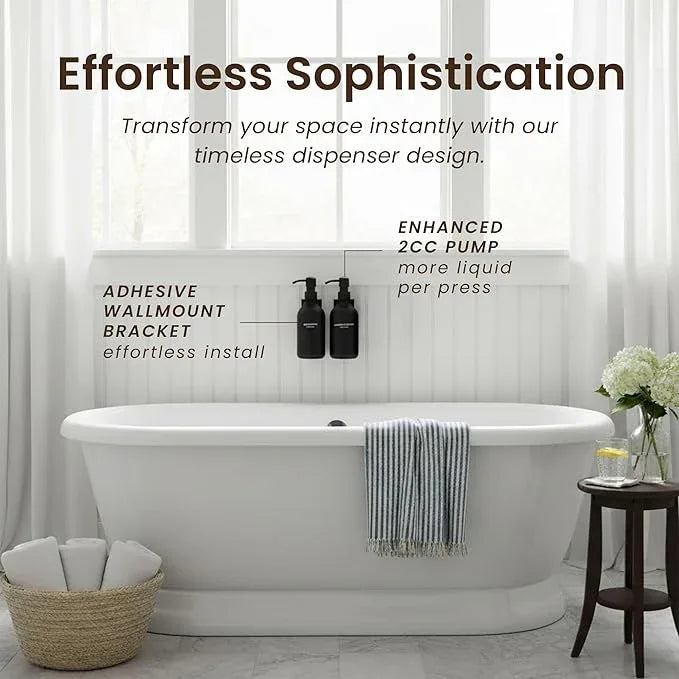 MaisoNovo Shampoo and Conditioner Dispenser - Shower Soap Dispenser Wall Mounted - 16.9 fl oz Set of 2 Black Plastic Bottles Black Pumps - 2 Chamber No Drill - ModernBath