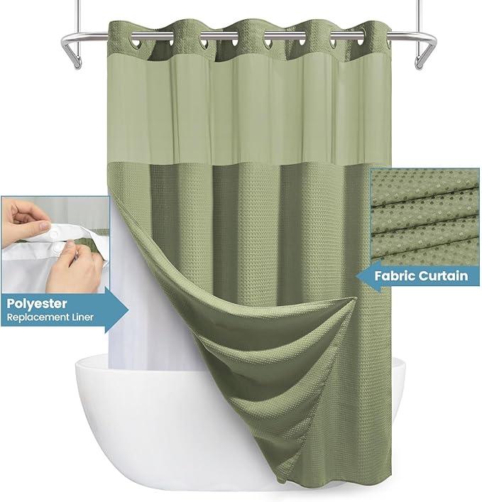 EUTXL Sage Green Hotel Shower Curtain - 230GSM Waffle Textured Heavy Duty Thick Fabric Shower Curtains for Bathroom,71W x 74H - ModernBath