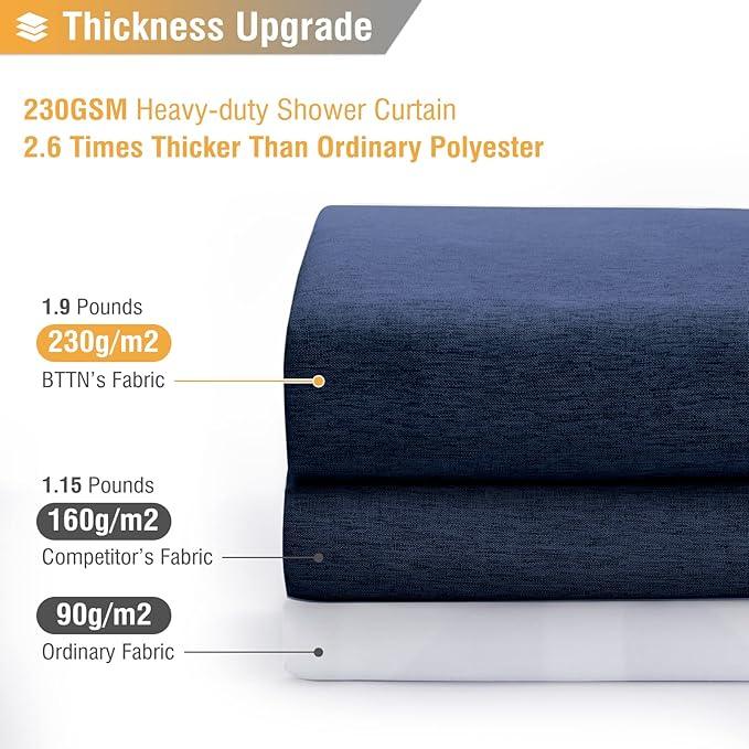 BTTN Extra Long Shower Curtain - 72x84 Inch Long Linen Textured Heavy Duty Fabric Shower Curtain Set with 12 Plastic Hooks, Tall Luxury Simple Waterproof Cloth Shower Curtains for Bathroom, Navy Blue - ModernBath