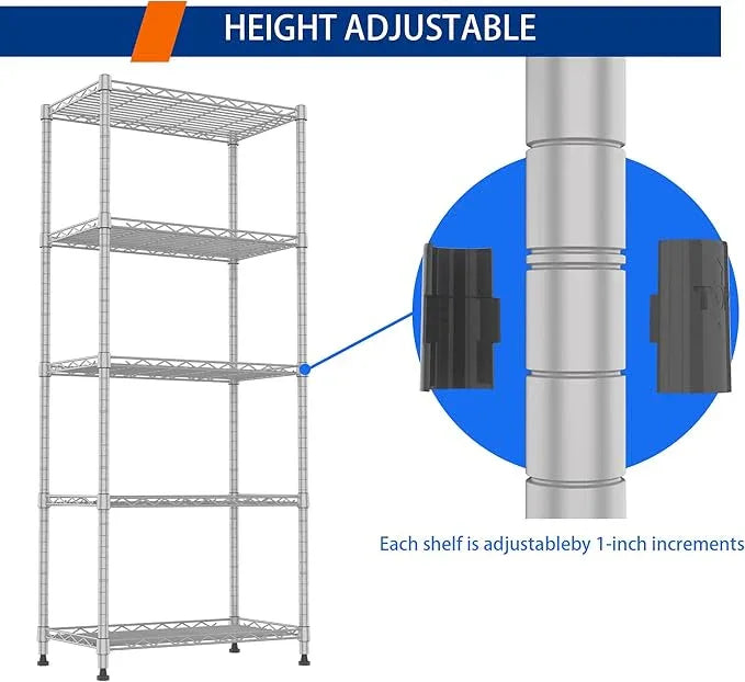 REGILLER 5-Wire Shelving Metal Storage Rack Adjustable Shelves,Standing Storage Shelf Units for Laundry Bathroom Kitchen Pantry Closet(Silver,11.8" D x 21.2" W x 53.5" H) - ModernBath