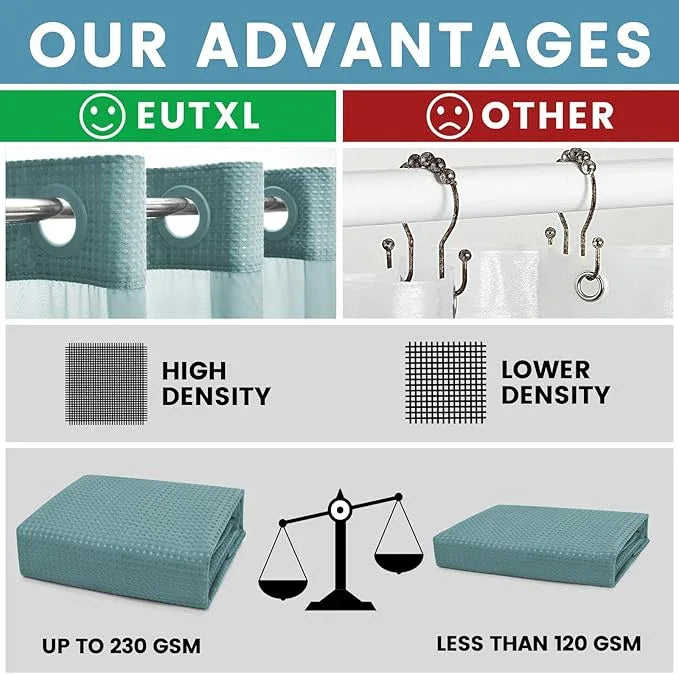 EUTXL Teal No Hook Shower Curtain with Snap in Liner,230GSM Waffle Weave Shower Curtains for Bathroom,71W x 74H - ModernBath