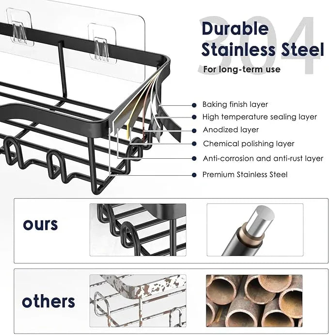 Shower Caddy Adhesive Shower Organizer 7-Pack, Rustproof Stainless Steel Bathroom Shelves, Large Capacity No-Drill Rack Storage Accessories with Soap Dish Toothbrush Holder &24 Hooks Home Decor - ModernBath