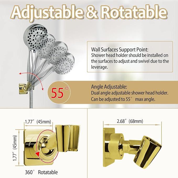 Shower Head Holder Handheld Shower Wand Holder Adjustable Shower Head Bracket Shower Wall Mount Holder, Polished Brass/Gold Finish, Drill Free Glue Installation - ModernBath