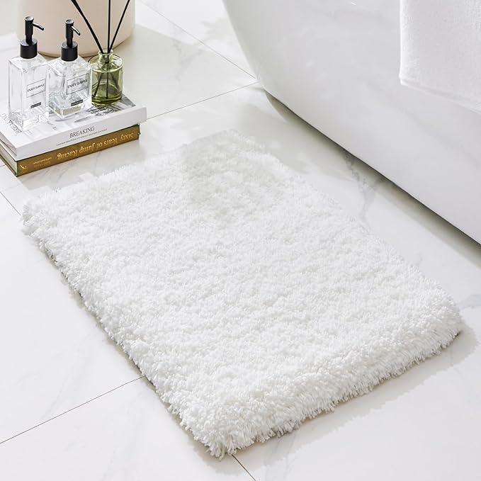 Ruggnovea Bathroom Rugs Non Slip Washable, Ultra Soft Thick Shaggy Absorbent Bath Mats, High Density Foam Latex Non Slip Backing Bath Rugs, Microfiber Bath Mats for Bathroom Floor&Sink,24x17,White - ModernBath