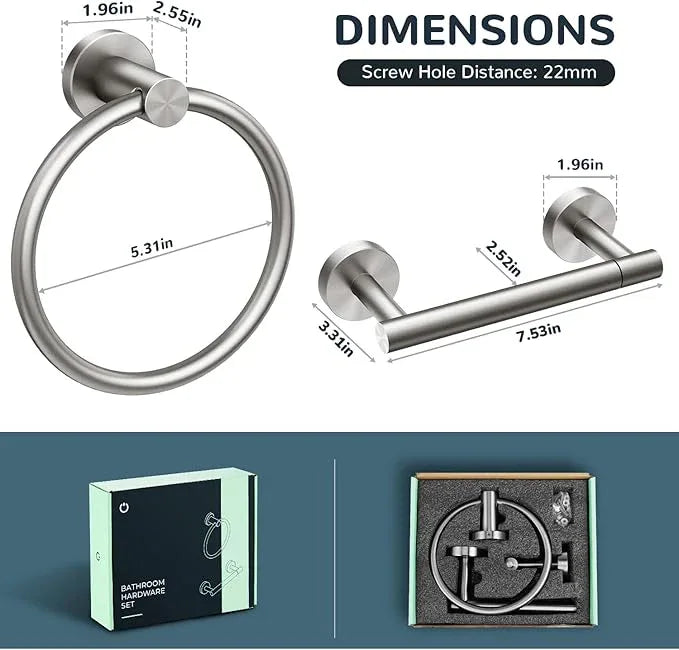 FORIOUS Toilet Paper Holder Wall Mount, SUS304 Stainless Steel Double Post Pivoting Tissue Roll Holder and Hand Towel Ring Set for Bathroom, RV, Bathroom Hardware Accessories Set, Brushed Nickel - ModernBath