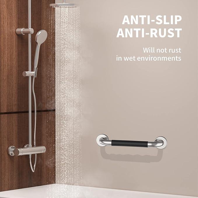 20 Inch Shower Grab Bar w/Anti Slip Rubber Grip, Munzong Stainless Steel Bathroom Grab Bar, Chrome Bathroom Balance Bar,Safety Handrail Support,Handicap Injury Elderly Senior Assist Bath Handle - ModernBath