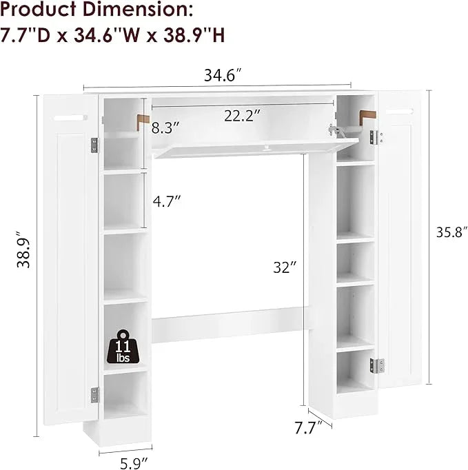 Over The Toilet Storage Cabinet, Bathroom Space Saver with Paper Holder and Adjustable Shelves, Freestanding Toilet Cabinet Organizer with 2 Side Doors and Pull-Down Door, White - ModernBath