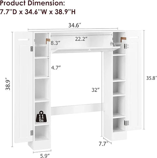 Over The Toilet Storage Cabinet, Bathroom Space Saver with Paper Holder and Adjustable Shelves, Freestanding Toilet Cabinet Organizer with 2 Side Doors and Pull-Down Door, White - ModernBath