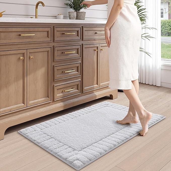 LUMI Bathroom Rugs Non Slip with Rubber Backing, Extra Soft Plush Microfiber Bath Rug Absorbent, Machine Washable Bath Mat Quick Dry for Tub, Shower, Hotel, White, 24"x43" - ModernBath