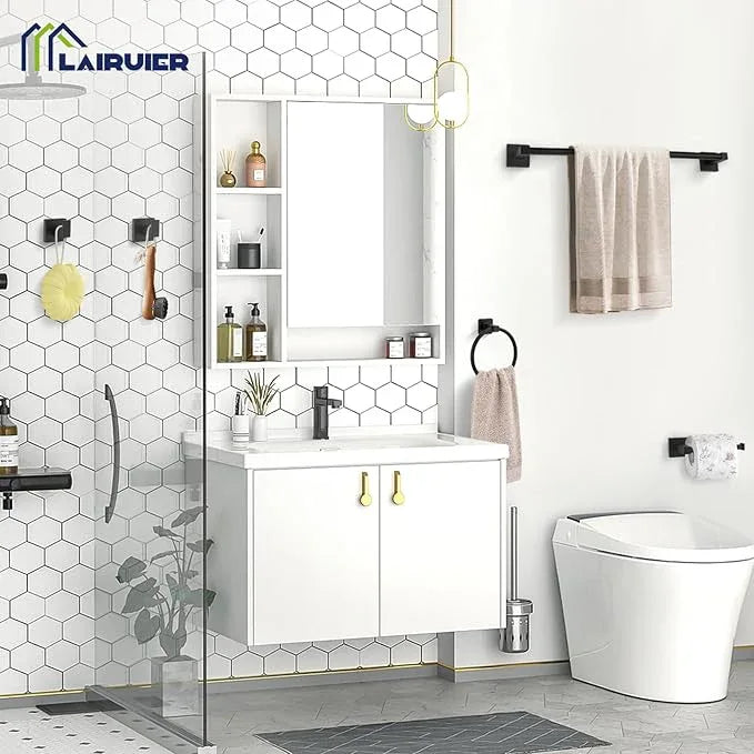 5-Piece Bathroom Hardware Set Black Bathroom Hardware Accessories Set Upgraded Toilet Paper Holder with Shelf Towel Holder Set for Bathroom Stainless Steel Wall Mounted - ModernBath