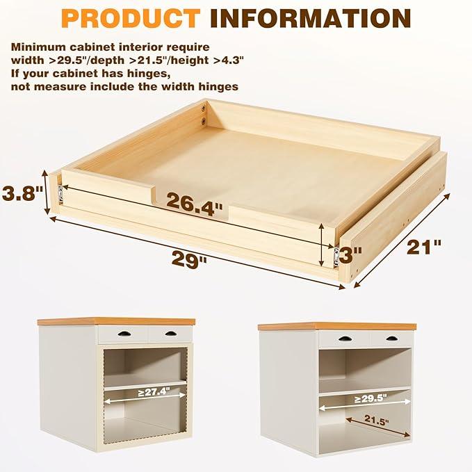 Pullout Cabinet Organizer, 29''W×21''D×3''H Slide Out Shelves for Kitchen Cabinets, Pull out Drawers for Kitchen Cabinets, Pantry, Bathroom, & Storage Organization - ModernBath