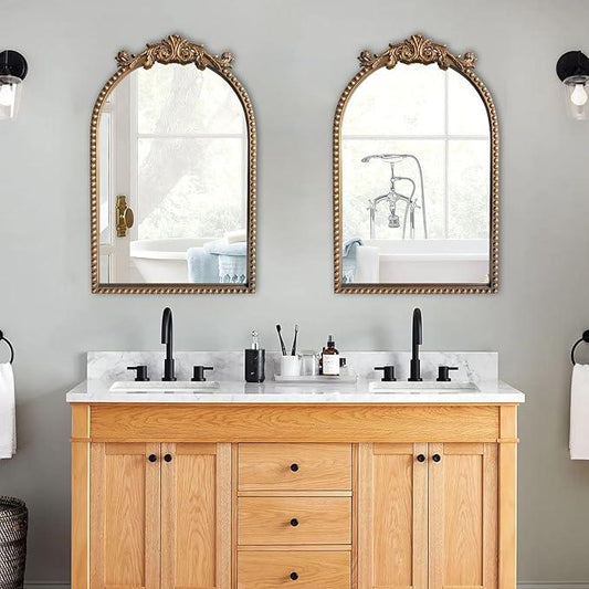 BAODANFU Arendahl Traditional Vintage Arch Mirror, 20" X 30" Baroque Ornate Accent Wall Mirrors Decorative Beaded Frame for Bathroom Sink, Entryway, Bedroom Vanity, Over Mantel Fireplace Wall Decor - ModernBath