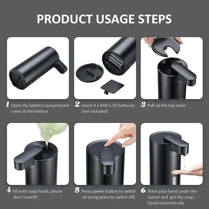 Automatic Soap Dispenser, Automatic Soap Dispenser Touchless, Kitchen & Bathroom, 3 Adjustable Volume for Liquid Soap, Water-Resistant, Hotel, Restaurant and School, Clog-Free, Black - ModernBath