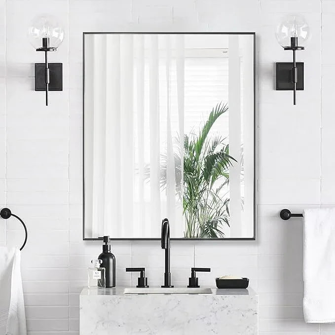 Bonverre 24x32 Inch Black Bathroom Mirror for Wall, Aluminum Frame Rectangle Rectangular Vanity Mirror, Modern Large for Bedroom, Living Room, Horizontal or Vertical - ModernBath