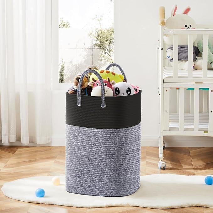 Laundry Basket,Woven Cotton Rope Laundry Hamper,Versatile Storage for Dirty Clothes,Baby Toys,and Blankets in Bathroom, Nursery,and Living Room (Black, 100L) - ModernBath