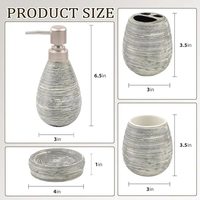CERBIOR Bathroom Accessories Set,4 Pcs Ceramic Bathroom Decor Accessory,Includes Toothbrush Holder, Toothbrush Cup, Soap Dish for Decorative Countertop and Housewarming Gift(Grey 4pcs) - ModernBath