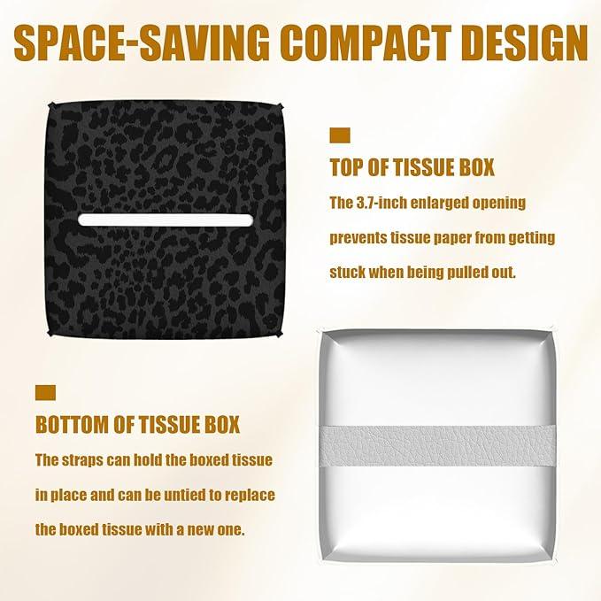 Black Leopard Tissue Box Cover 2PCS, Leather Tissue Box Holder Square Facial Paper Case Tissue Box Cube Organizer for Bathroom Bedroom Desk Office - ModernBath
