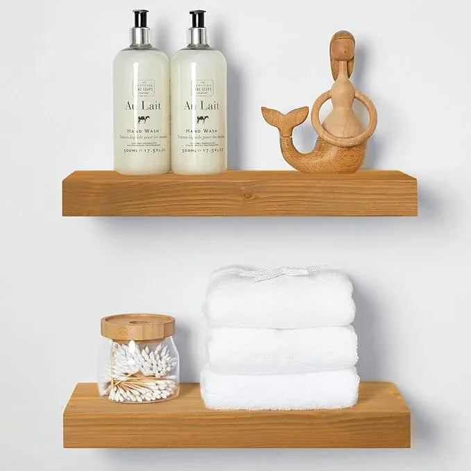 Homeforia 16 inch Golden Oak Floating Shelf, High End Solid Real Wood 16inch Small Floating Shelves for Wall Mounted, Oak Wooden 16in Floating Shelves, Heavy Duty Bracket, 16 X 6.5 X 1.75 in, Set of 3 - ModernBath