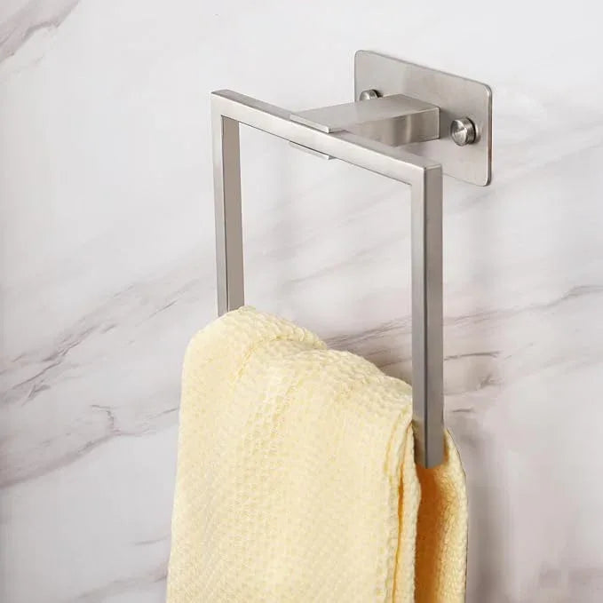 LANC Hand Towel Rings for Bathroom Wall Mount Brushed Finished Square Self Adhesive Hand Towel Holder for Kitchen Towel Holder Lavatory Stainless Steel Contemporary Shower Towel Racks, A8396BN - ModernBath