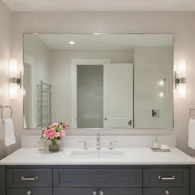 Bonverre 24x40 Inch Nickel Bathroom Mirror for Wall, Aluminum Frame Rectangle Rectangular Vanity Mirror, Modern Large for Bedroom, Living Room, Horizontal or Vertical - ModernBath