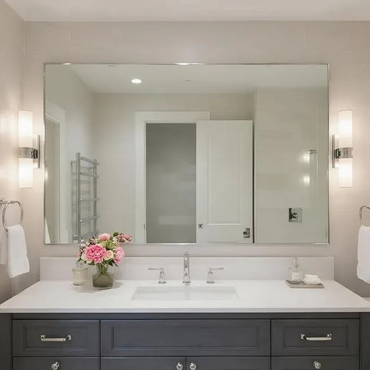 Bonverre 24x40 Inch Nickel Bathroom Mirror for Wall, Aluminum Frame Rectangle Rectangular Vanity Mirror, Modern Large for Bedroom, Living Room, Horizontal or Vertical - ModernBath