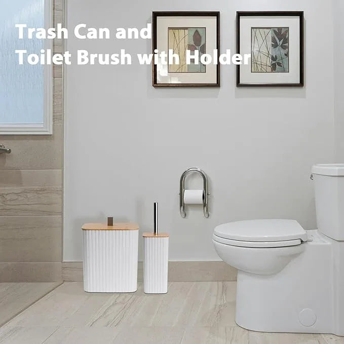 Bathroom Accessory Set - 10 Piece White Bathroom Sets Complete with Trash Can, Toothbrush Holder & Cup, Soap Dispenser, Soap Dish, Toilet Brush & Holder, Vanity Tray, Qtip Holder, Tissue Box Cover - ModernBath