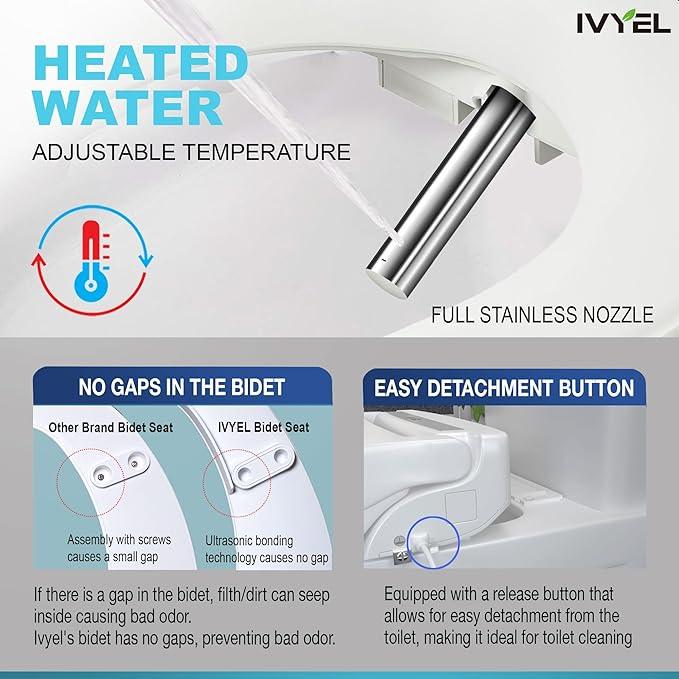 Ivyel J-2 Smart Electric Bidet for Toilet Seat, Fits Elongated toilet,Warm water,Heated bidet toilet seat,Heated Dryer,Child Function,Stainless Steel Self-Cleaning Nozzle,LED Night Light - ModernBath