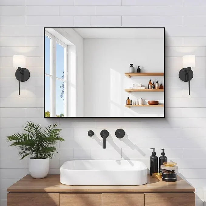 COFENY Black Bathroom Mirror for Wall, 18x24 Inch Rectangle Mirror with Metal Frame, Modern Vanity Mirrors for Bathroom Living Room, Entryway Hangs Horizontal or Vertical - ModernBath