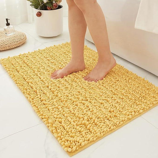 Ruggnovea Chenille Bathroom Rugs Non Slip Washable, Extra Thick Soft Absorbent Chenille Bath Mat, Non-Slip Barrier Backing, Quick Dry Machine Washable Bath Mats Tub, Shower,Floor/Sink,24x17,Yellow - ModernBath