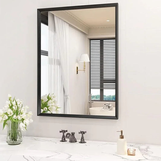 JISOSO 30x36 Inch Bathroom Mirror, Matte Black Framed Rectangle, 4MM Tempered Glass, Anti-Rust, Wall-Mounted Vanity Mirror for Bathroom & Bedroom - Hangs Horizontally or Vertically - ModernBath