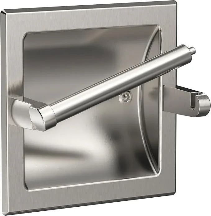 Brushed Nickel Recessed Toilet Paper Holder, Contemporary Hotel Style Pivoting in Wall Toilet Paper Holder - Recessed Toilet Tissue Holder, Regular Roll - ModernBath