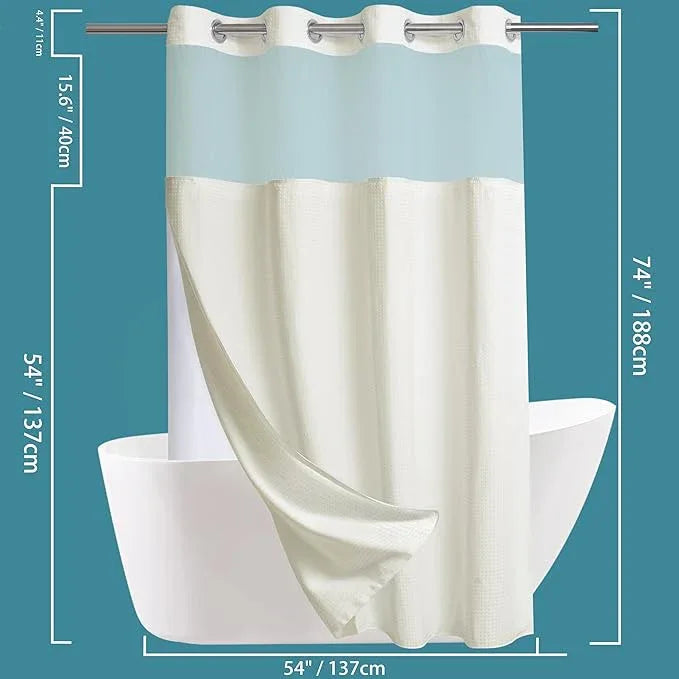 Conbo Mio Stall No Hook Waffle Weave Shower Curtain with Snap in Liner Set, Hotel Luxury Beige Shower Curtains for Bathroom with See Through Top Window, Waterproof, Washable 54W x 74H - ModernBath