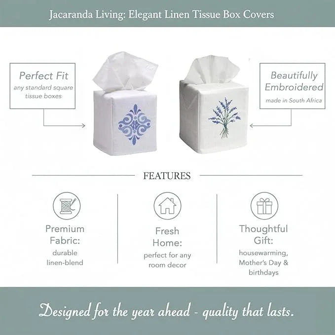 Jacaranda Living Square Tissue Box Cover, Linen/Cotton Fabric Tissue Holder, Decorative Cloth Tissue Cube Cover, Coastal Designs Sand Dollar (Aqua) - ModernBath
